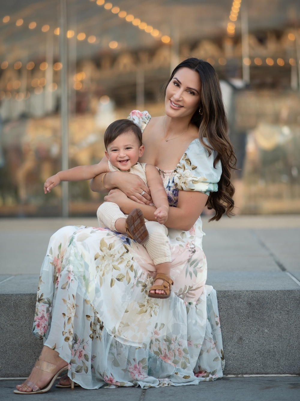 Smocked Puff-Sleeve Floral Maxi Dress for women - Pastel Multi - Picture 3 of 4